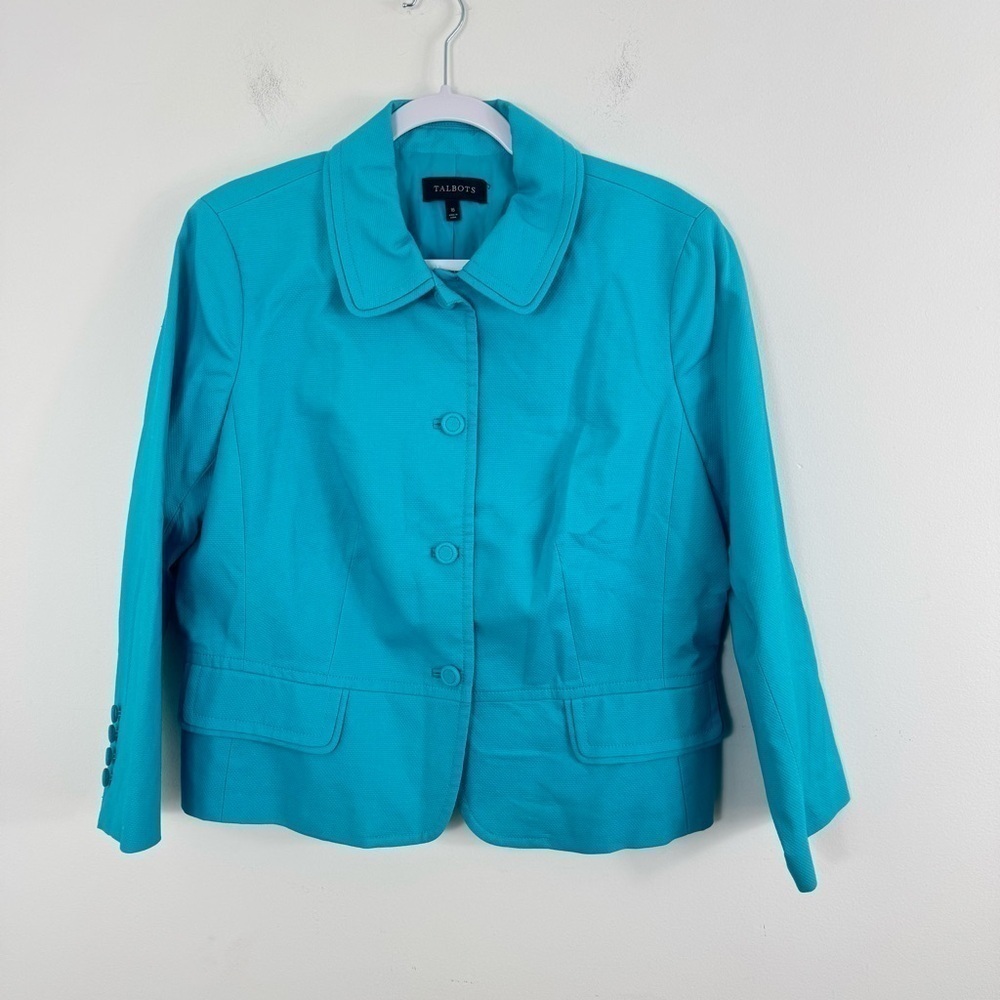 Talbots Turquoise Button Front Blazer Classic Collar Jacket Women’s Size 16 - Picture 2 of 11